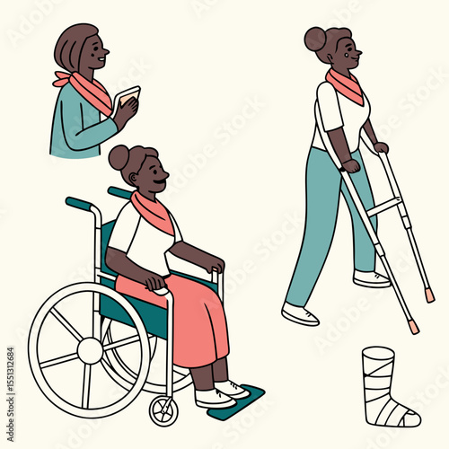 Diverse People with Disabilities, Various Mobility Aids