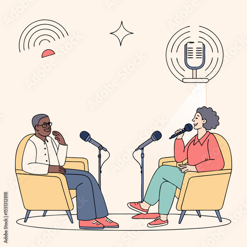 Two Individuals Engaged in a Podcast Interview