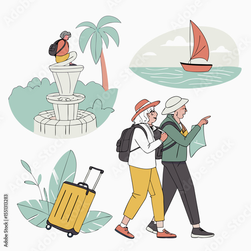 Elderly Couple Enjoying a Seaside Getaway with Luggage