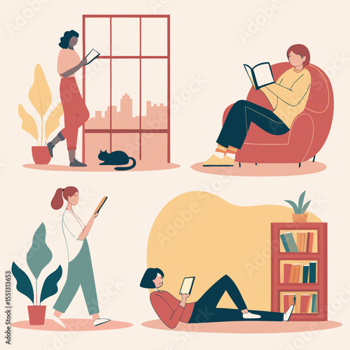 Cozy Reading Moments In Various Indoor Settings