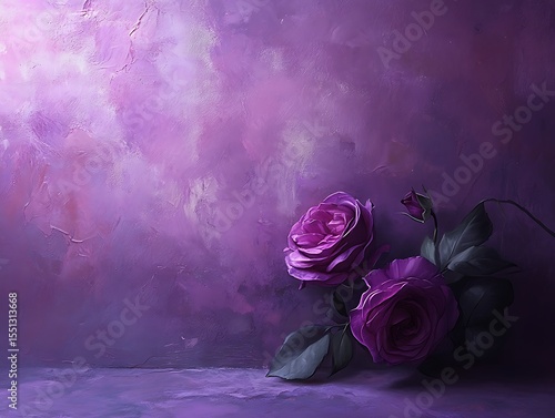 Elegance captured: Two purple roses against a textured violet backdrop