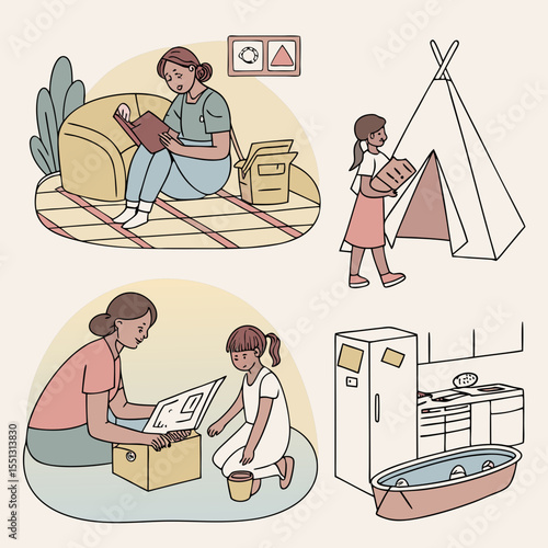 Everyday Family Activities Illustrated in a Cute Style