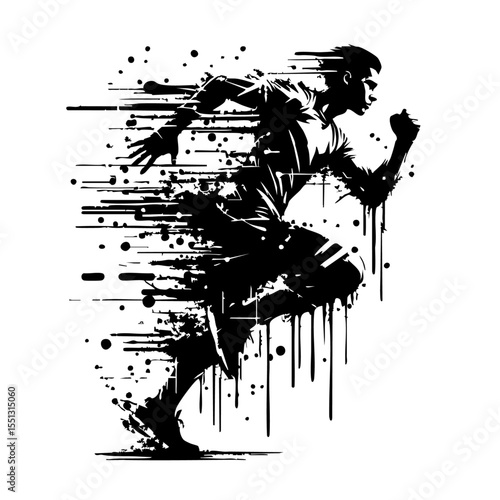Runner Silhouette Grunge Splatter and Dripping Spray Effects
