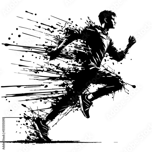 Runner Silhouette Grunge Splatter and Dripping Spray Effects