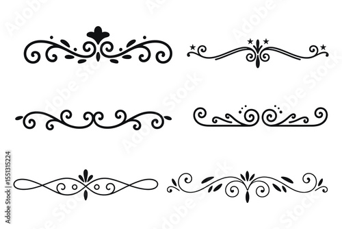 Calligraphy filigree lines Text dividers, vintage Flourishes decorative Scrolls, wedding Ornate, fancy elegant page Separators design elements, Header Swirls menu card,s Ornamental Border
