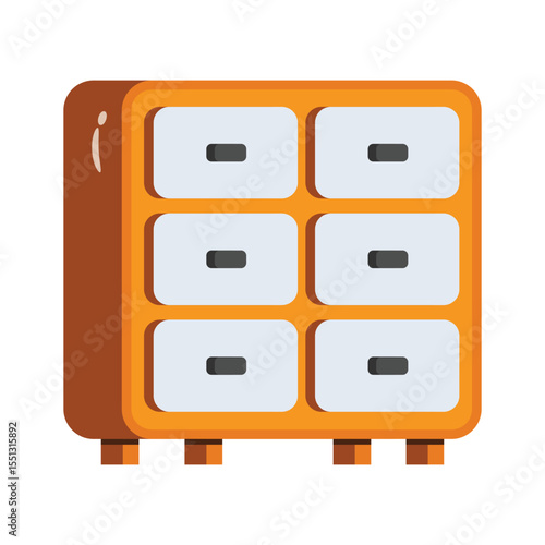 A decorative 2d style icon of drawers table unit