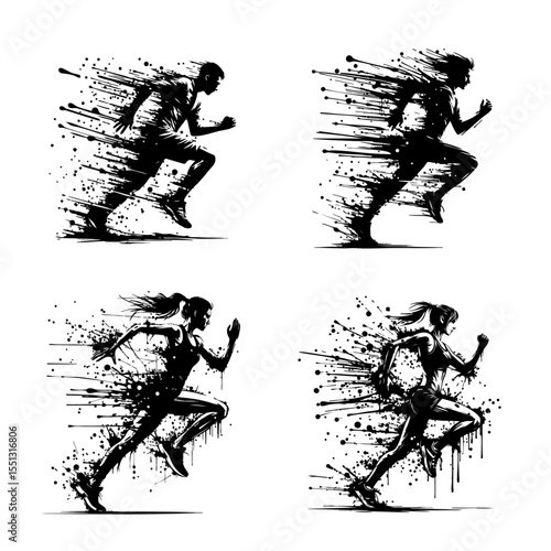 Runner Silhouette Grunge Splatter and Dripping Spray Effects