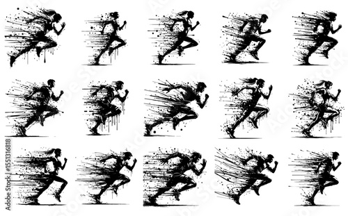 Runner Silhouette Grunge Splatter and Dripping Spray Effects