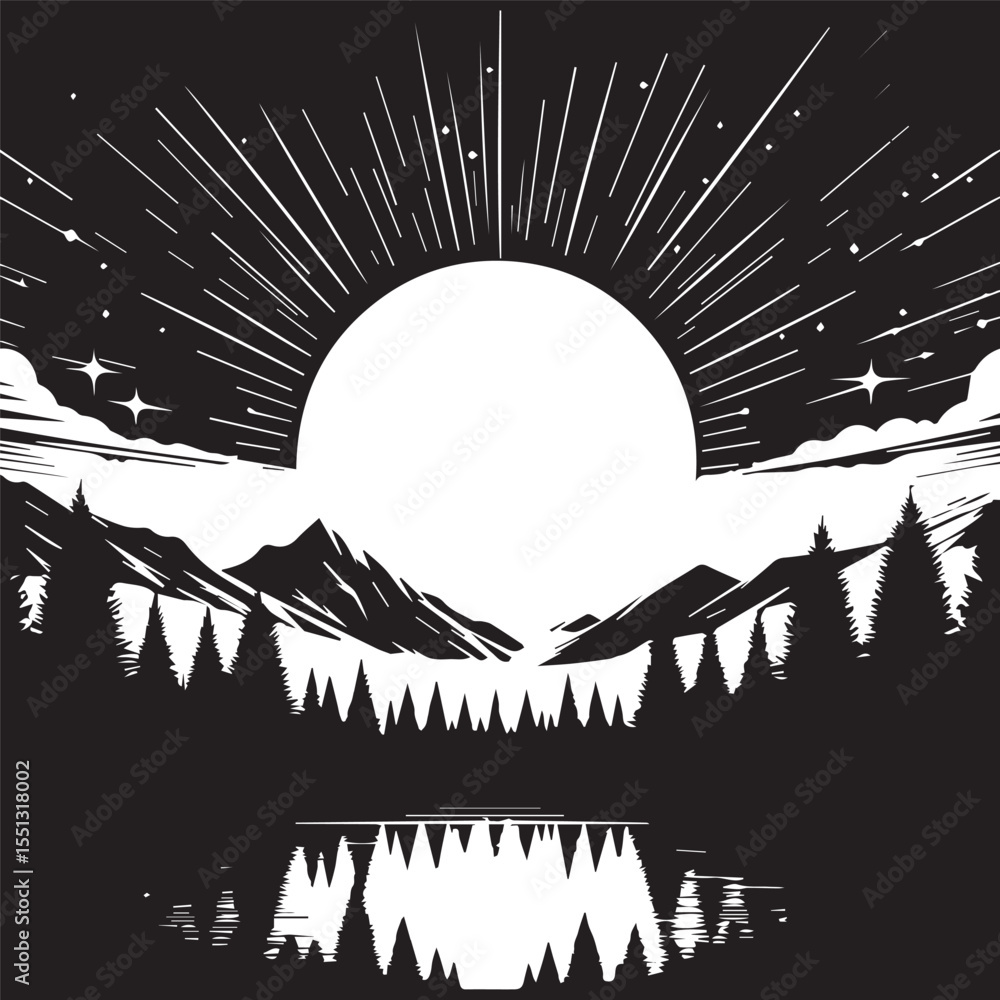 Naklejka premium black and white daytime landscape background, editable vector image