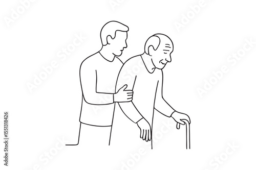 Person Assisting Elder continuous one line drawing minimalism design