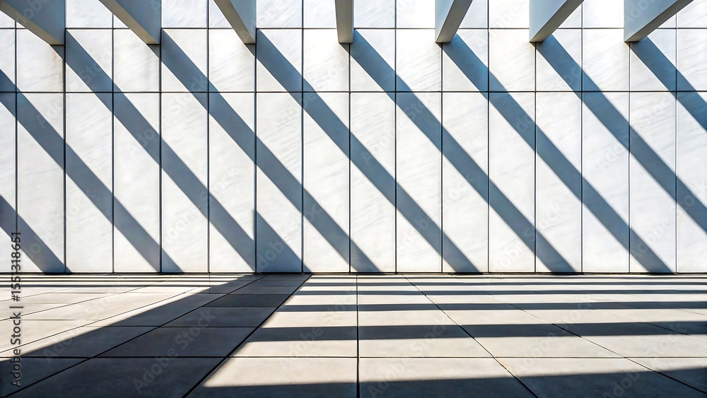 Obraz premium Modern Architectural Wall with Dramatic Shadows from Vertical Beams in Minimalist Geometric Composition 