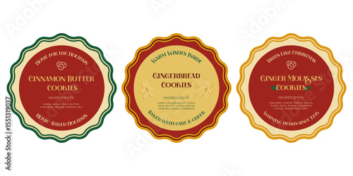 Set of color vintage round bakery Labels. Good for holiday cookies, Christmas packaging, bakery tags, printable holiday gifts, homemade treat labels, badges, stickers