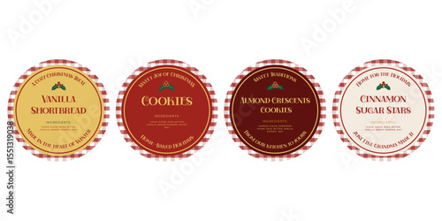 Set of round Christmas vintage Labels in homemade style. Good for bakery boxes, handmade sweets, festive tags, printable product packaging