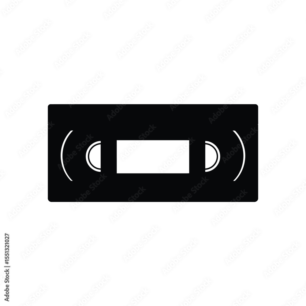 Obraz premium Black Silhouette V H S Tape Vector Icon White Background