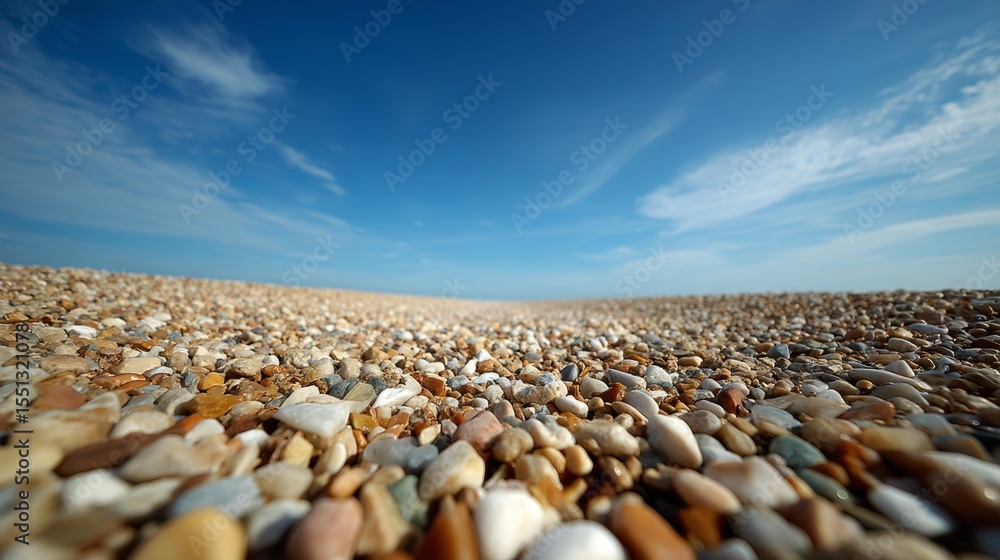Serene lowangle view of a curved stone pathway on a beach with soft sand and clear blue sky creating a tranquil atmosphere. Serene lowangle view of a curved stone pathway on a beach with soft sand and clear blue sky creating a tranquil atmosphere.
