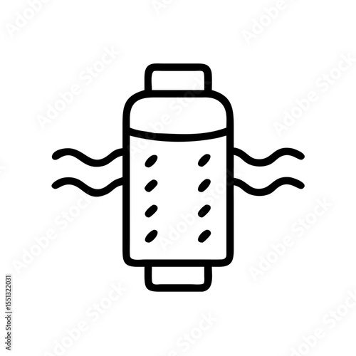 Air filter unit shown in minimalistic illustration, clean air coming out. Air filter unit helps to clear dust particles and odors, ensuring purified air.