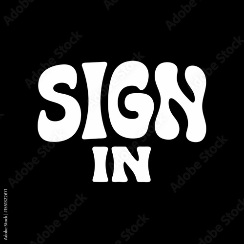Retro sign in with groovy typography against black background. Sign in with curved retro letters for store or event. Creating inviting sign in graphic, design stands out,