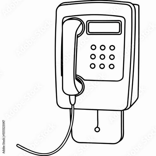 -Parking payment meter- in black and white sketch style for parking payment. This parking payment meter is a vintage telephone box-like structure, an old system.