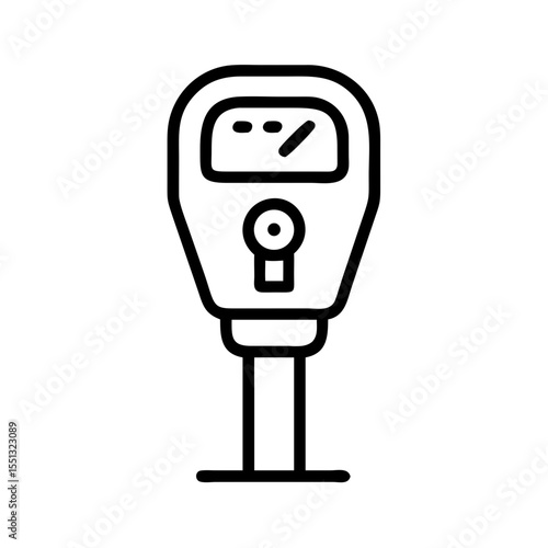 Parking payment meter in simple outline style, showing time display and coin slot. Parking payment meter is essential for city traffic regulation and parking affordability.