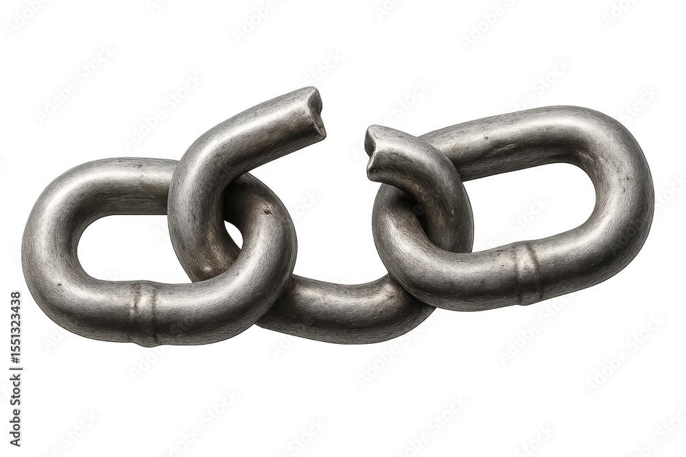 Fototapeta premium Metal chain breaking apart, illustrating a weak link and vulnerability, isolated on a transparent background for a striking visual impact