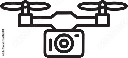 Black Outline Drone Icon with Camera Minimalist Quadcopter Symbol