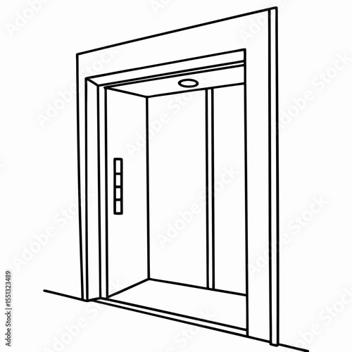 Smart elevator in line drawing isolated on white, smart elevator with doorframe and control panel for interior design. Smart elevator as an architectural element represents modernity.