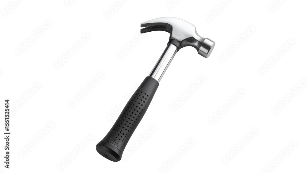 Isolated claw hammer, a metal construction work tool with a black handle on a white background Isolated claw hammer, a metal construction work tool with a black handle on a white background
