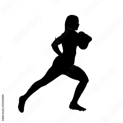 Rugby player, woman playing rugby, isolated vector silhouette. Sports clip art