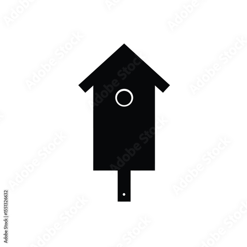 Black Silhouette Vector Bat House Icon White Background