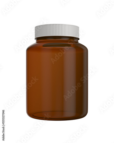 Glasses medicine bottle on white background. Isolated 3D illustration