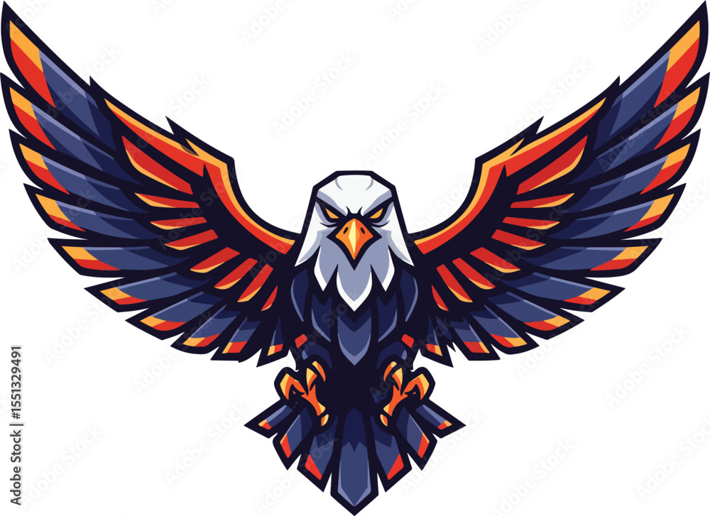 Naklejka premium Majestic Falcon Spreading Its Wings In Mid Flight Against A Dark Background