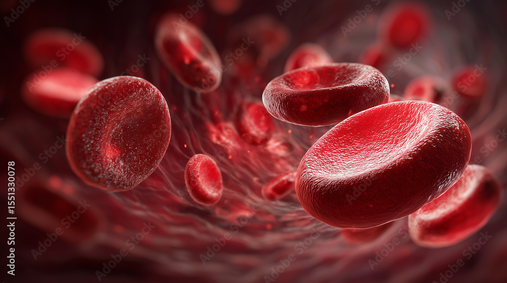 Fototapeta premium Microscopic Scene of Blood Cells in Motion