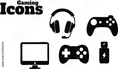 Gaming Icons Illustration with Essential Gear Represented for Gamers and Streaming Setups A Visual Representation of the Hobby