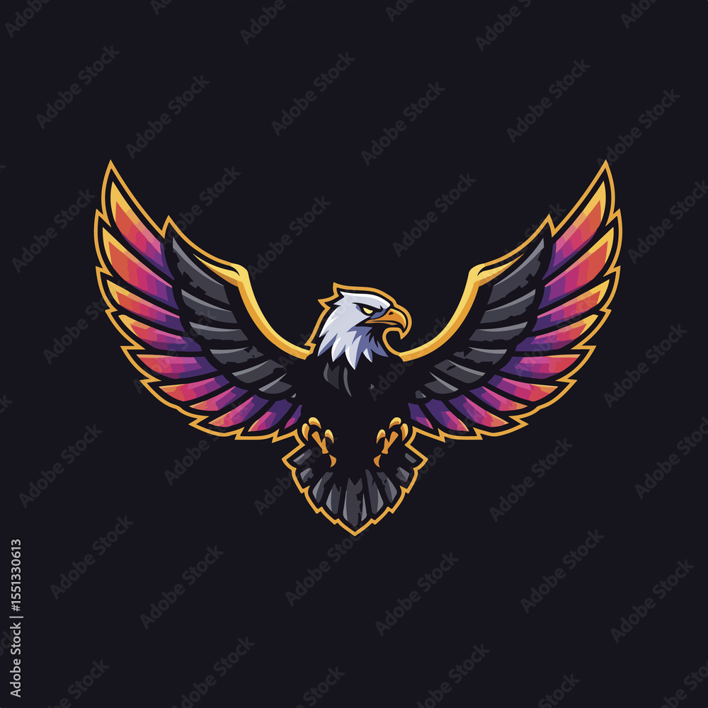 Obraz premium Majestic Eagle Spreading Its Colorful Wings in Dark Background