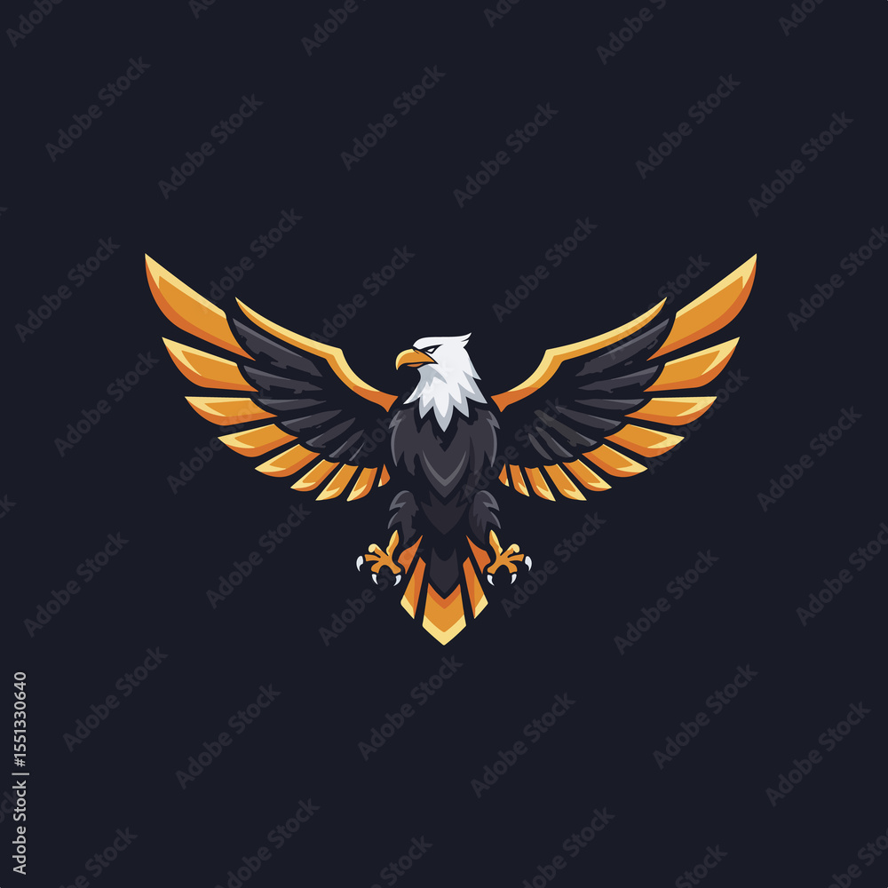 Fototapeta premium Majestic Eagle Spreading Wings in Pixel Art Style Against Dark Background