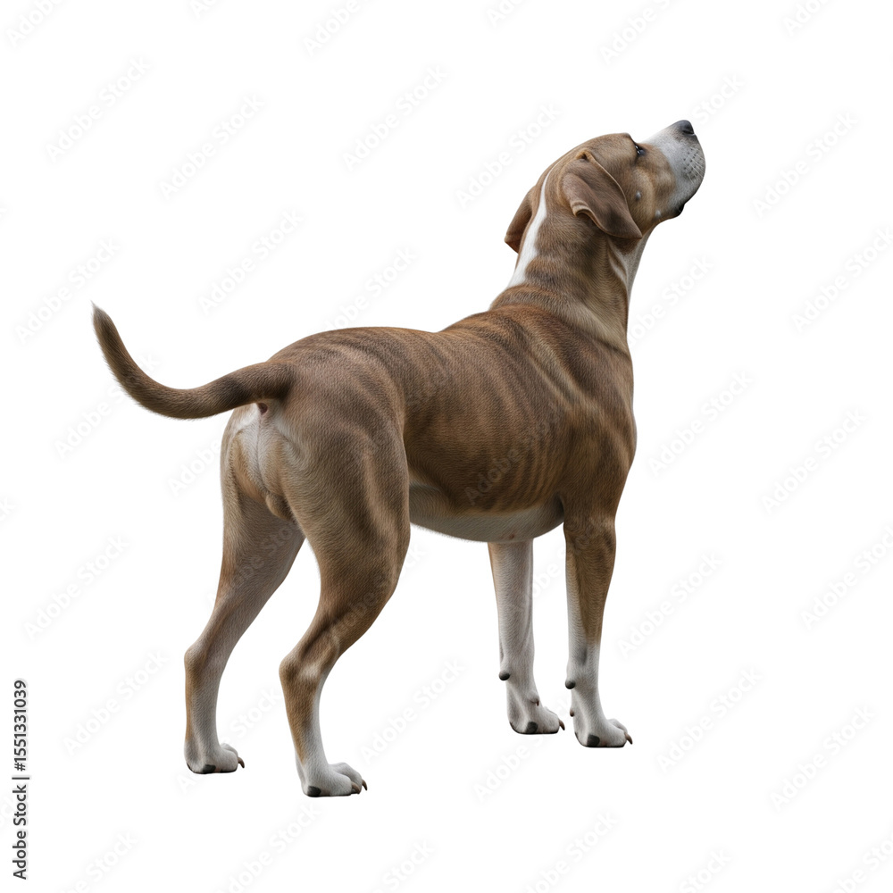 Obraz premium Brown and white pit bull terrier dog looking up