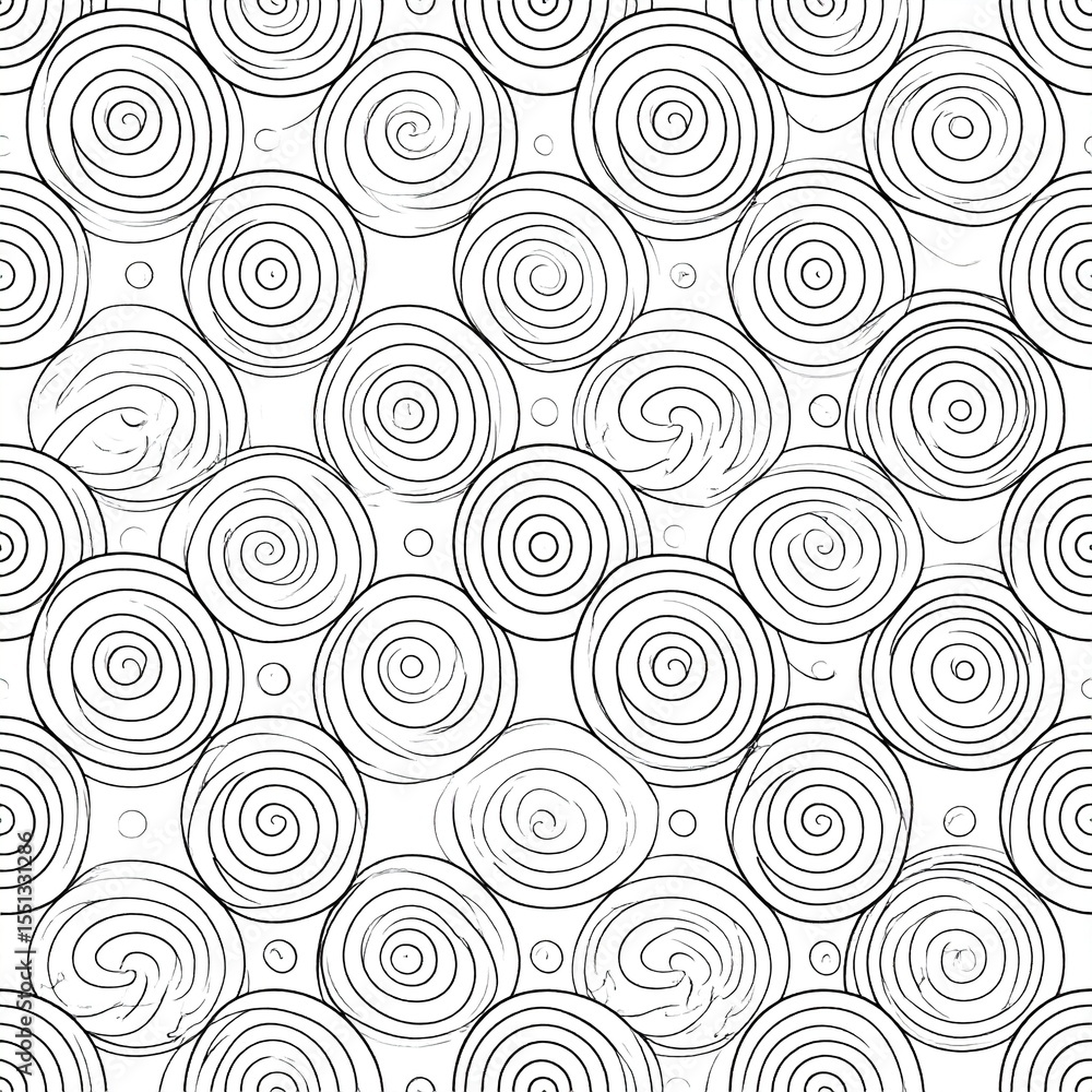 Zen doodle seamless pattern with waves, spirals, and abstract circles Zen doodle seamless pattern with waves, spirals, and abstract circles
