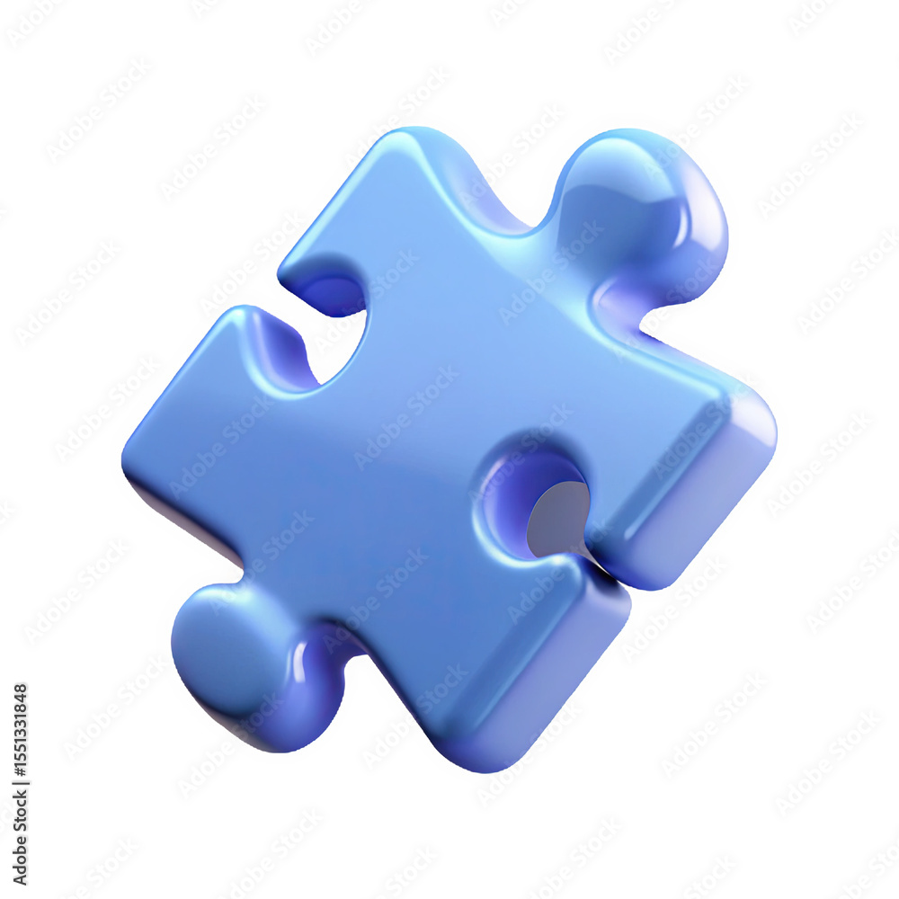 Fototapeta premium Single Light Blue 3 D Puzzle Piece Icon with Soft Glowing Edges Isolated on a Transparent Background