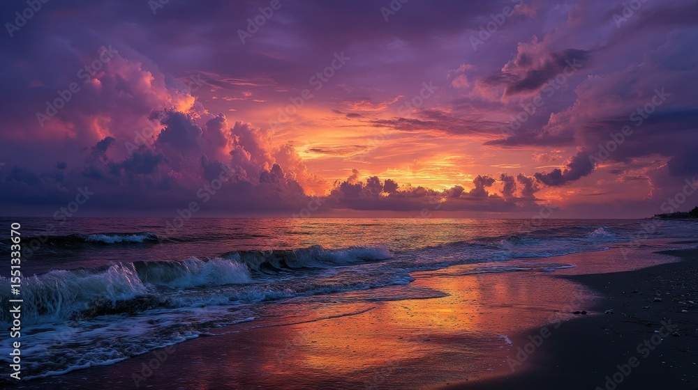 Obraz premium A Stunning View Of The Ocean Beach At Sunset