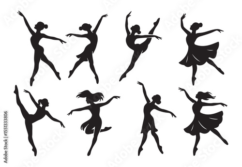 Collection of elegant ballet dancers in various graceful poses and silhouettes