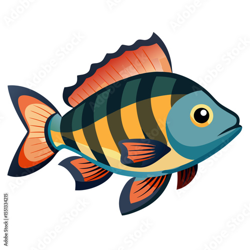 African Cichlid Fish Icon in a Clean Flat Vector Style