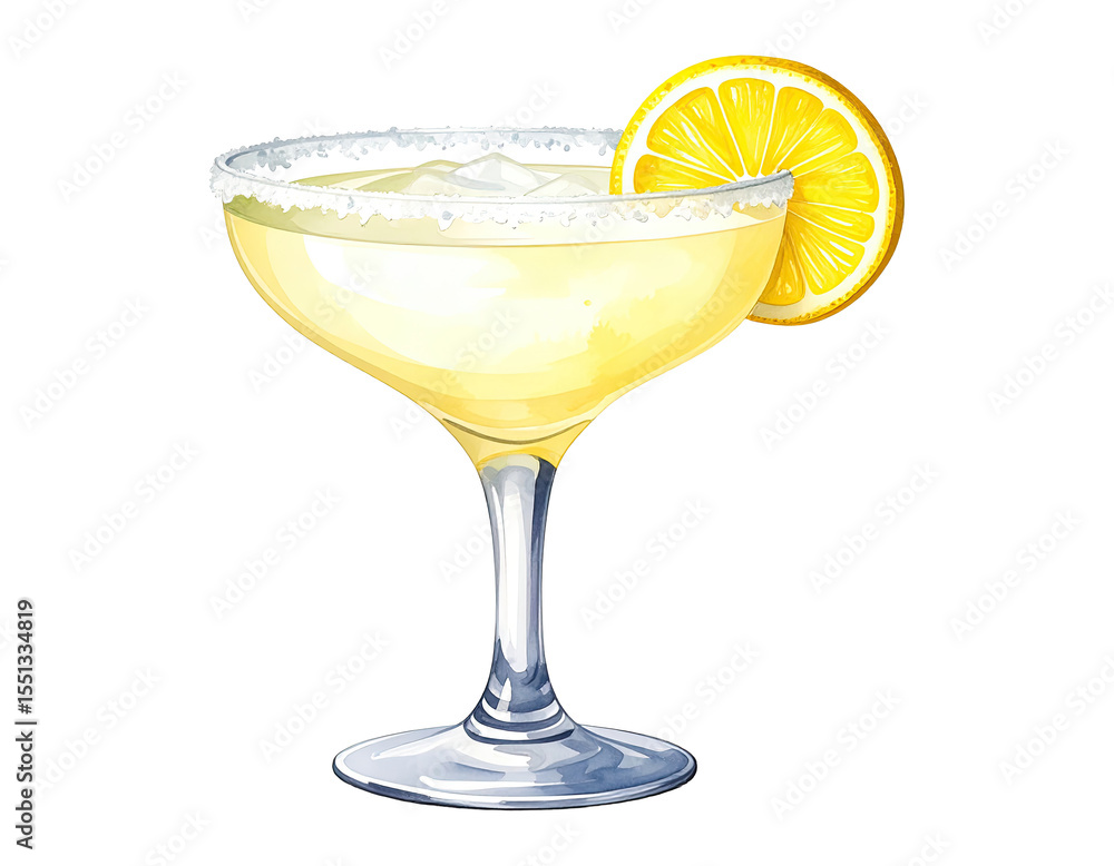 custom made wallpaper toronto digitalWatercolor illustration of a classic Margarita cocktail with lime. Cocktail drink watercolor illustration on transparent background.
