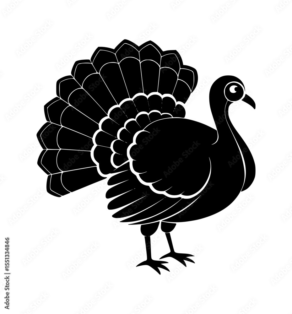 Fototapeta premium Stylized black turkey with fan tl vector illustration