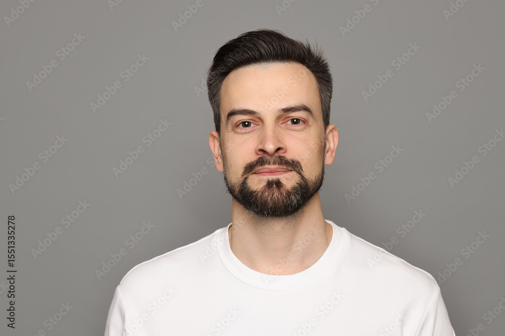 Fototapeta premium Handsome man before shaving on grey background