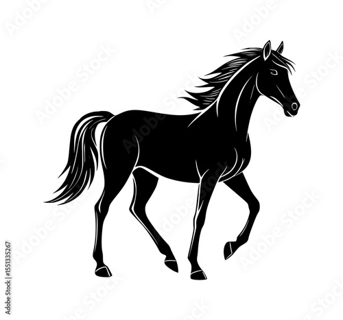 Graceful horse trotting outline style majestic animal drawing vector illustration
