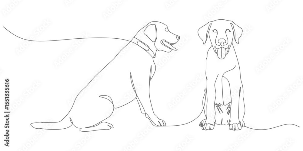 Obraz premium Two Dogs Sitting – Minimalist Continuous‑Line Vector Dog Illustration