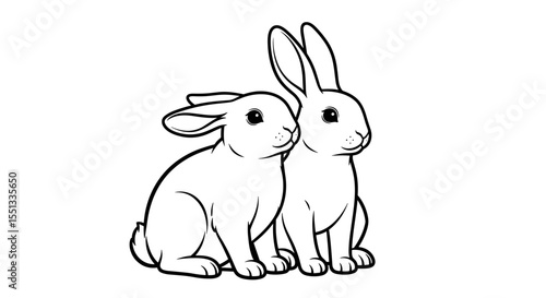 Adorable pair of garden rabbit figurines for whimsical outdoor decoration, copy space