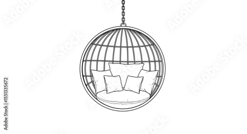 Hanging spherical chair with plush cushions for stylish and cozy relaxation