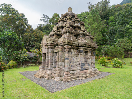 Scenic landscape view of historic hindu Selogriyo stone temple, Magelang, Central Java, Indonesia
