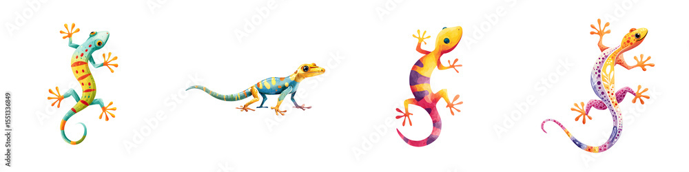 Obraz premium Colorful Lizard Illustration Set: Cartoon Reptiles on White Background